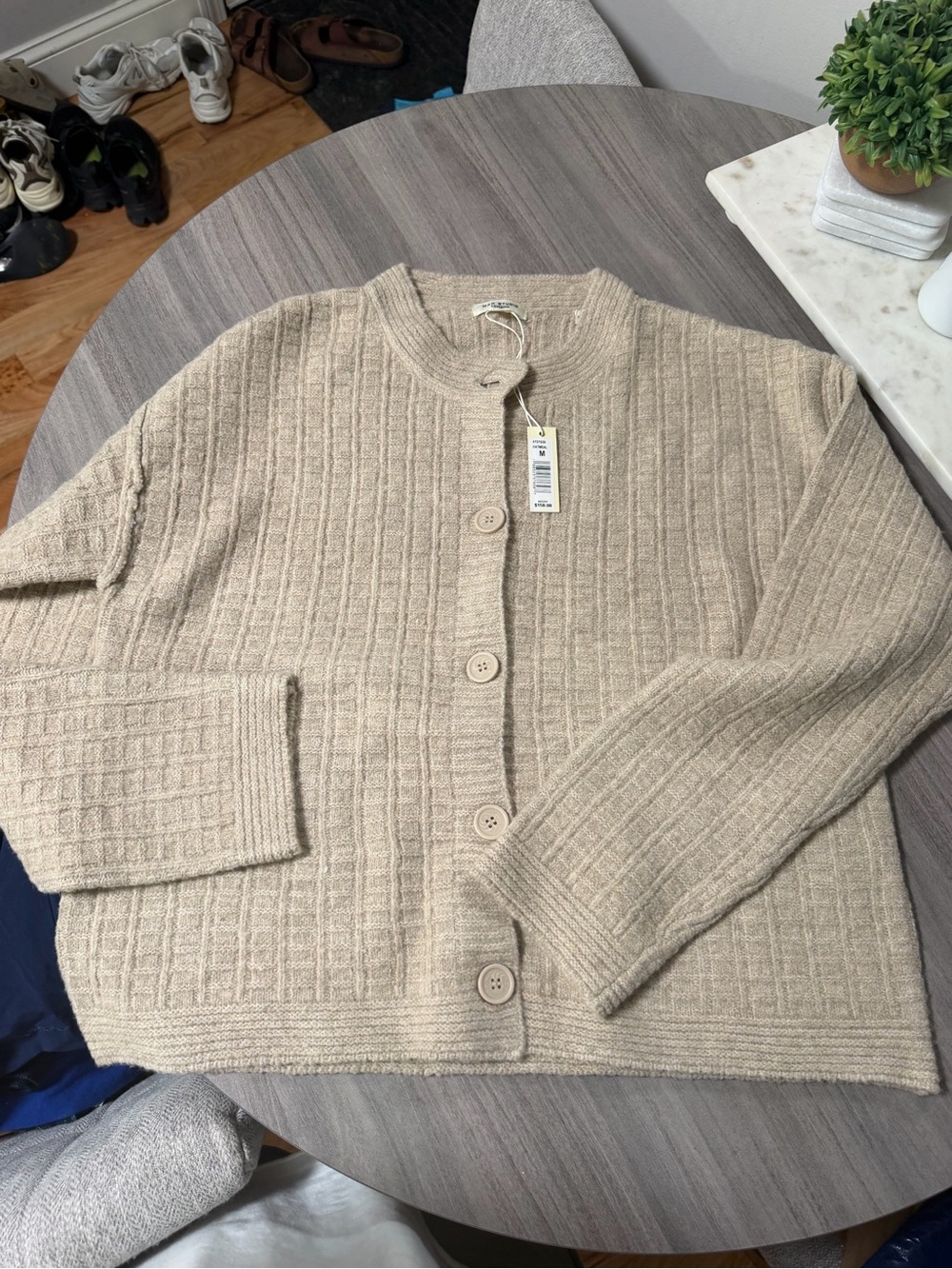 NWT Max Studio London Textured Knit Cardigan Oatmeal Medium MSRP $158